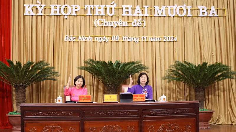 Chủ tọa kỳ họp biểu quyết thông qua nghị quyết tại kỳ họp.