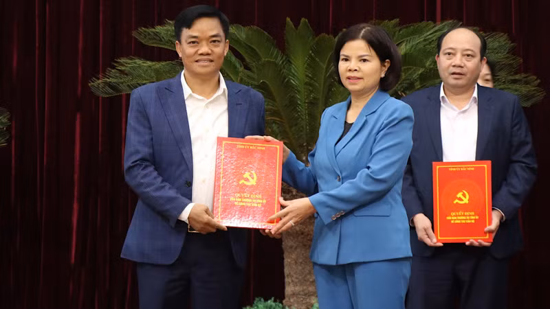 Đồng chí Nguyễn Hương Giang, Phó Bí thư Thường trực Tỉnh ủy thừa ủy quyền, trao quyết định của Ban Bí thư chỉ định tham gia Ban Chấp hành Đảng bộ tỉnh Bắc Ninh.