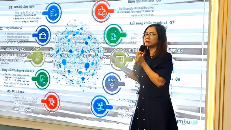 Bà Nguyễn Hương Quỳnh, Giám đốc điều hành Nền tảng kết nối Đổi mới sáng tạo BambuUP phát biểu tại hội thảo.