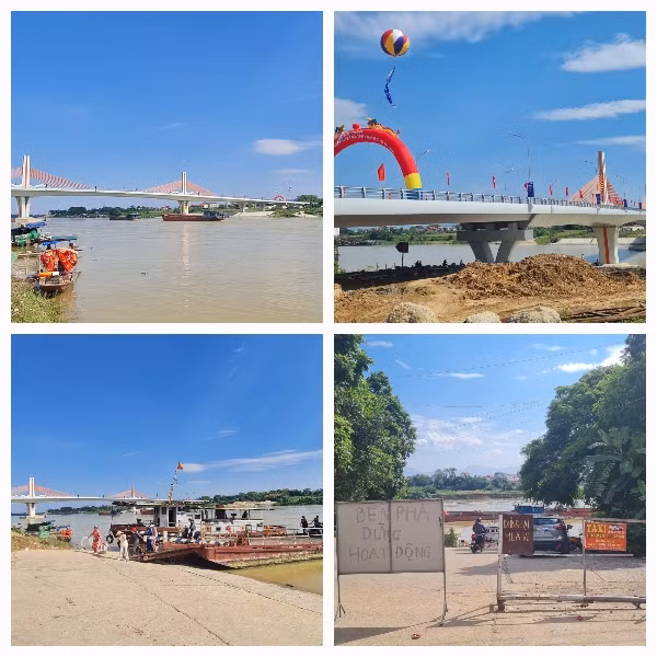 Cầu Vĩnh Phú nhìn từ bến phà cũ đã dừng hoạt động.