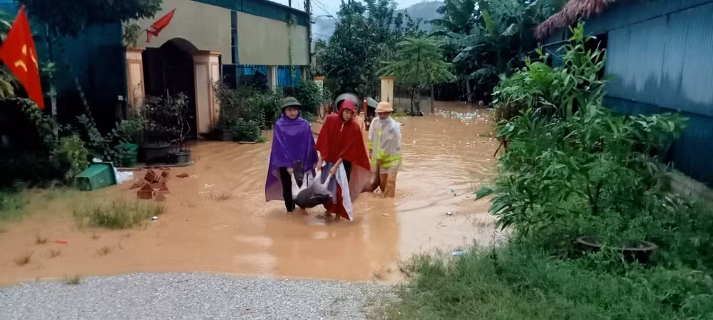 Lực lượng chức năng giúp người dân di chuyển gia súc đến nơi an toàn. Lực lượng chức năng giúp người dân di chuyển gia súc đến nơi an toàn.