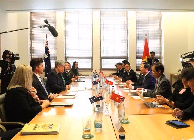 Hai bộ trưởng đồng chủ trì Hội nghị Bộ trưởng Ngoại giao Việt Nam-Australia lần thứ 4. (Ảnh: baochinhphu.vn)