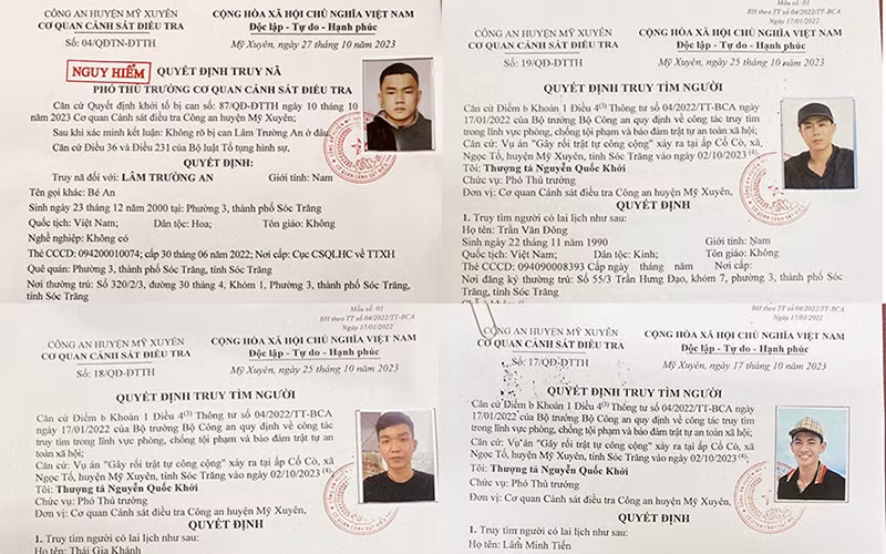 Quyết định truy nã, truy tìm 4 đối tượng gây rối. 