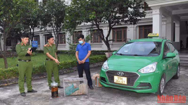 Công an Tam Điệp (Ninh Bình) kiểm tra tang vật.