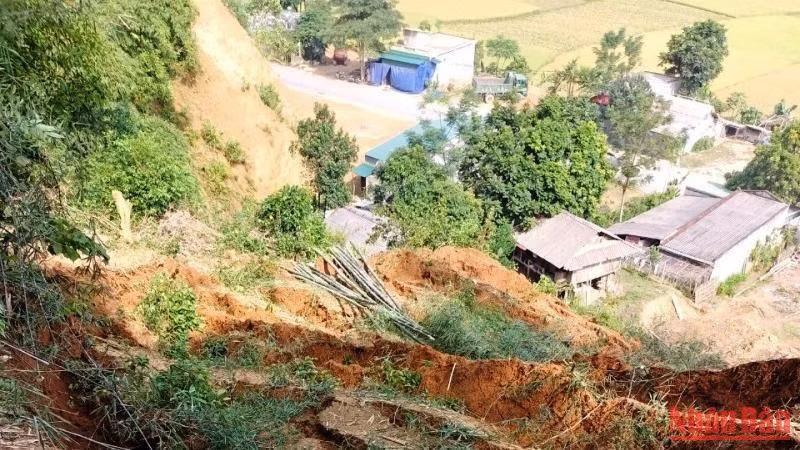 Đồi đất bị sạt lở do mưa bão.