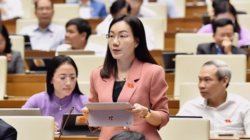 Đại biểu Đỗ Thị Việt Hà (đoàn Bắc Giang) phát biểu ý kiến. (Ảnh: THỦY NGUYÊN)