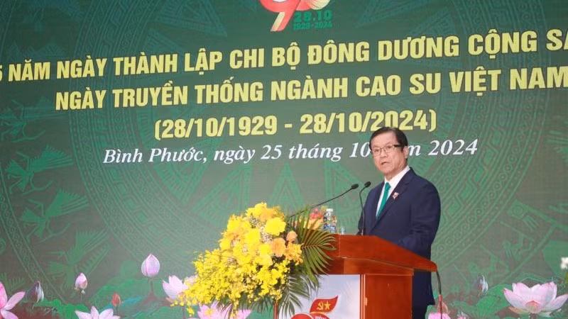 Phó Bí thư Đảng uỷ, Tổng Giám đốc VRG Lê Thanh Hưng phát biểu tại Lễ kỷ niệm.