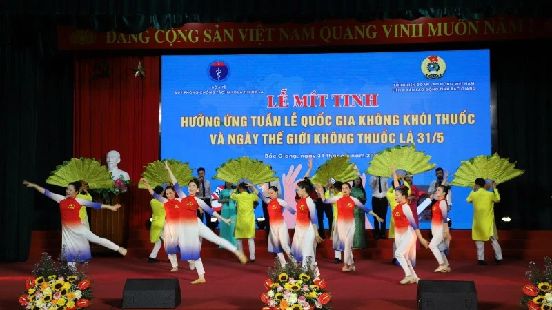Lễ mít-tinh hưởng ứng tuần lễ quốc gia không khói thuốc và Ngày thế giới không thuốc lá (31/5) tại Thành phố Bắc Giang. (Ảnh: Trung Hiếu)