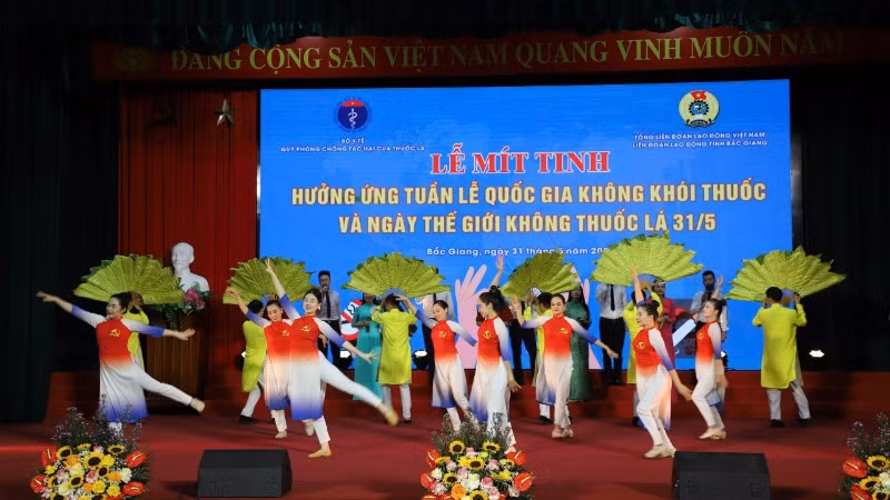 Lễ mít-tinh hưởng ứng tuần lễ quốc gia không khói thuốc và Ngày thế giới không thuốc lá (31/5) tại Thành phố Bắc Giang. (Ảnh: Trung Hiếu)