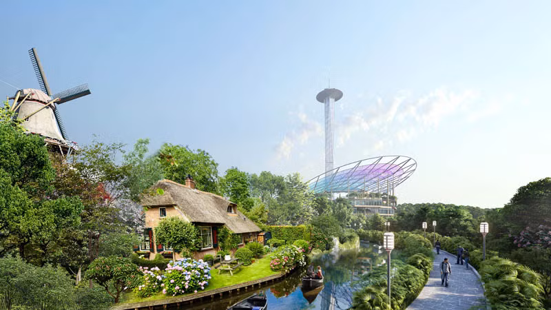 Phối cảnh khối trụ sở làm việc và hạ tầng kỹ thuật ngoài nhà.