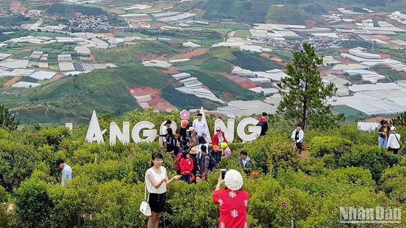 Du khách tham quan khu du lịch Langbiang.