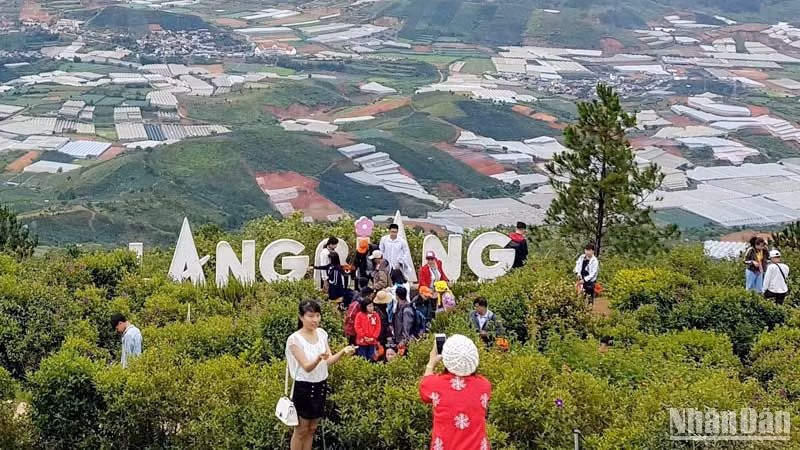 Du khách tham quan khu du lịch Langbiang.