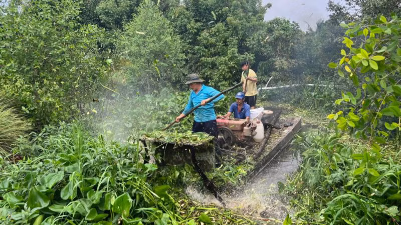 Máy phá lục bình, cỏ dại giúp khơi thông dòng chảy.