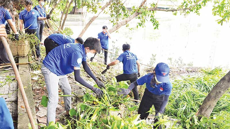 Tuổi trẻ thành phố tham gia hoạt động dọn vệ sinh môi trường. (Ảnh CTV)