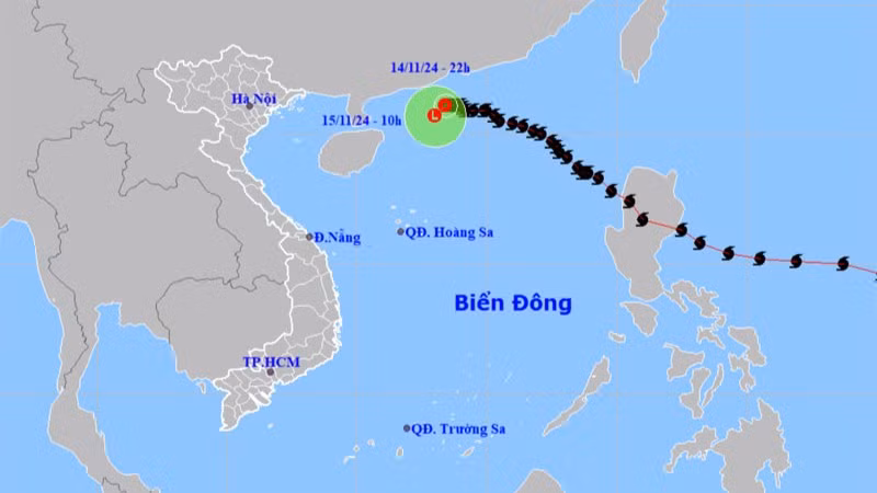 Vị trí và hướng di chuyển của áp thấp nhiệt đới (suy yếu từ bão số 8). (Nguồn: nchmf.gov.vn)