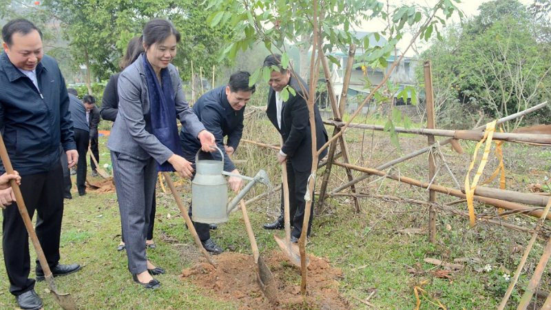 Các đồng chí lãnh đạo tỉnh Hòa Bình trồng cây sau Lễ phát động.