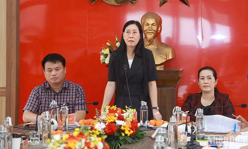 Bí thư Tỉnh ủy Quảng Ngãi Bùi Thị Quỳnh Vân phát biểu chỉ đạo tại buổi làm việc.