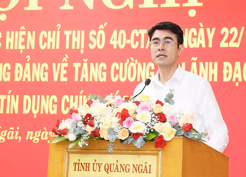 Đồng chí Nguyễn Đức Hải, Phó Tổng Giám đốc Ngân hàng chính sách Việt Nam phát biểu tại Hội nghị.