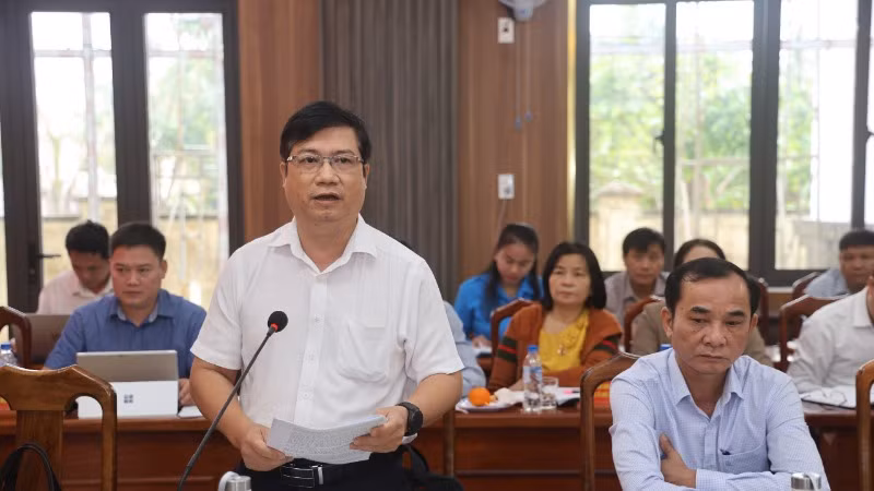 Chủ tịch Ủy ban nhân dân huyện Ba Tơ Phạm Giang Nam phát biểu tại buổi làm việc.