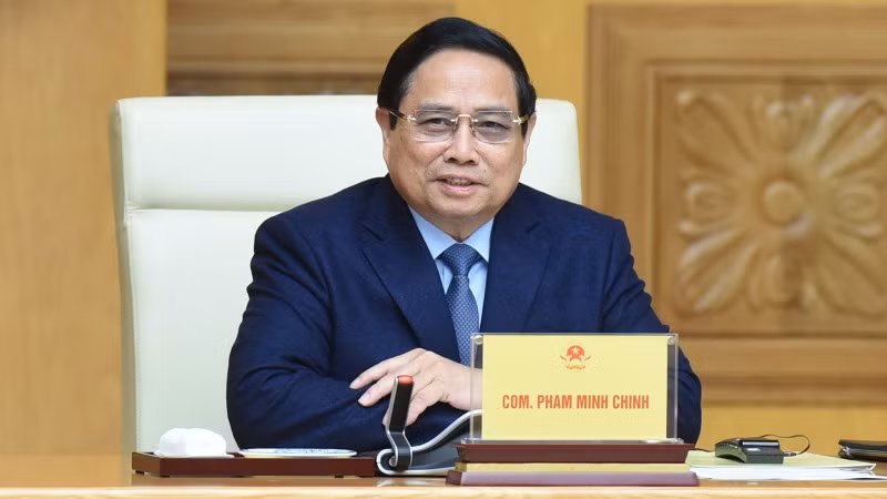 Thủ tướng Phạm Minh Chính phát biểu ý kiến tại buổi gặp gỡ. (Ảnh: TRẦN HẢI)