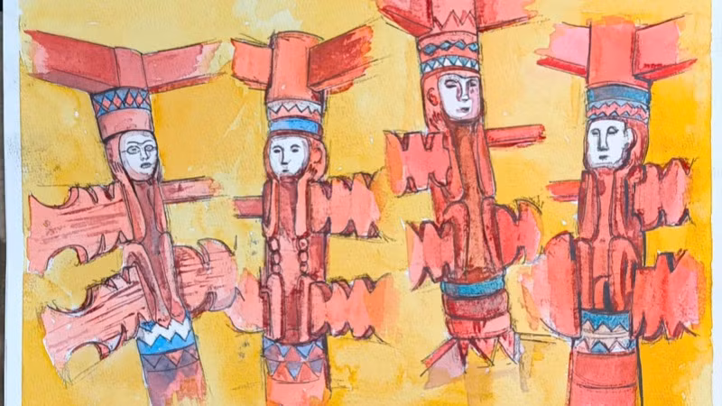 Tác phẩm "Hình tượng các vị Thần - cột gỗ nhà Rông truyền thống của người Tà Ôi, A Lưới" của tác giả Nguyễn Anh Tú.