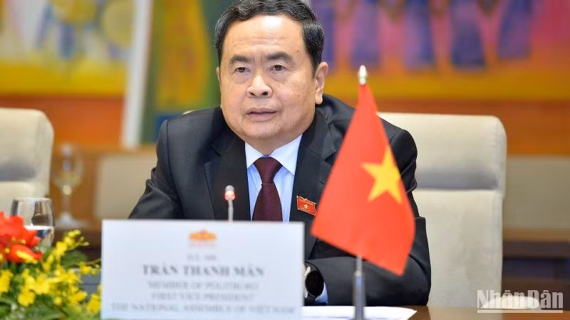 Phó Chủ tịch Thường trực Quốc hội Trần Thanh Mẫn phát biểu tại buổi tiếp. (Ảnh: Duy Linh)