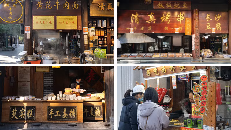 Nhiều cửa hàng bán món ăn đặc sản địa phương.