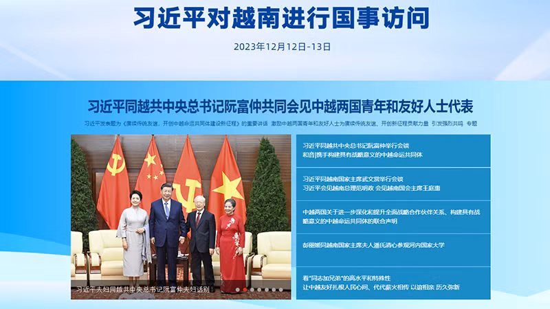 Ảnh chụp màn hình chuyên trang chuyến thăm của Nhân Dân nhật báo.