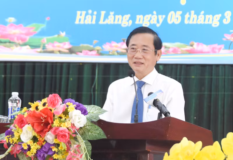 Trưởng Ban Tuyên giáo và Dân vận Tỉnh ủy Quảng Trị Hồ Đại Nam phát biểu tại buổi lễ.