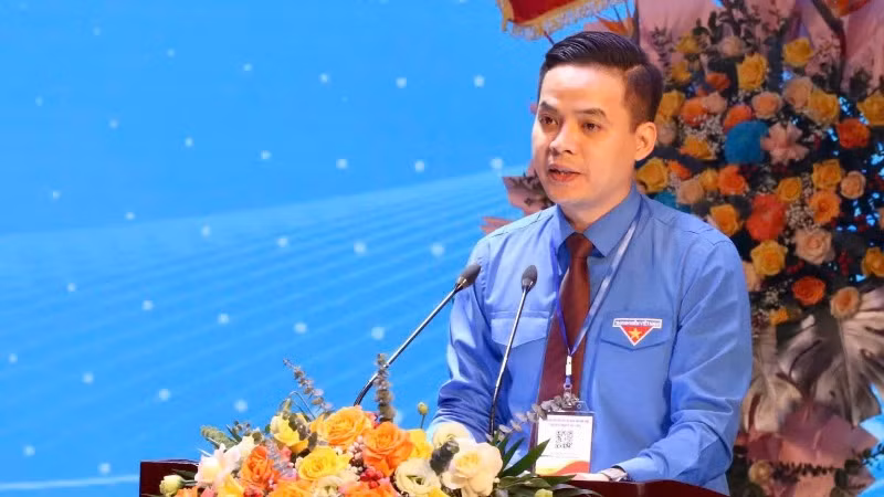 Đồng chí Nguyễn Đức Hiệp, Phó Bí thư Tỉnh đoàn, Chủ tịch Hội Liên hiệp Thanh niên Việt Nam tỉnh Ninh Bình phát biểu tại đại hội.