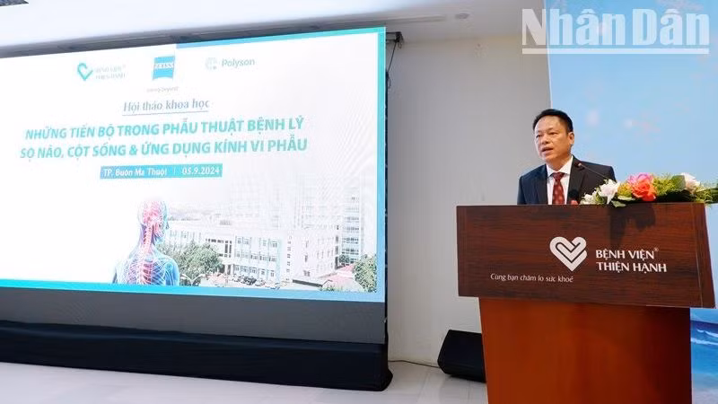 Bác sĩ Lê Đăng Trung, Giám đốc Bệnh viện đa khoa Thiện Hạnh phát biểu tại hội thảo.