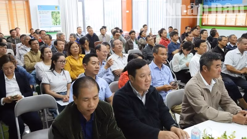 Đông đảo cán bộ khuyến nông và nông dân trồng sầu riêng ở Đắk Lắk tham dự Lễ khởi động Dự án xây dựng mô hình sử dụng phân bón hữu cơ trong sản xuất sầu riêng bền vững tại tỉnh Đắk Lắk.
