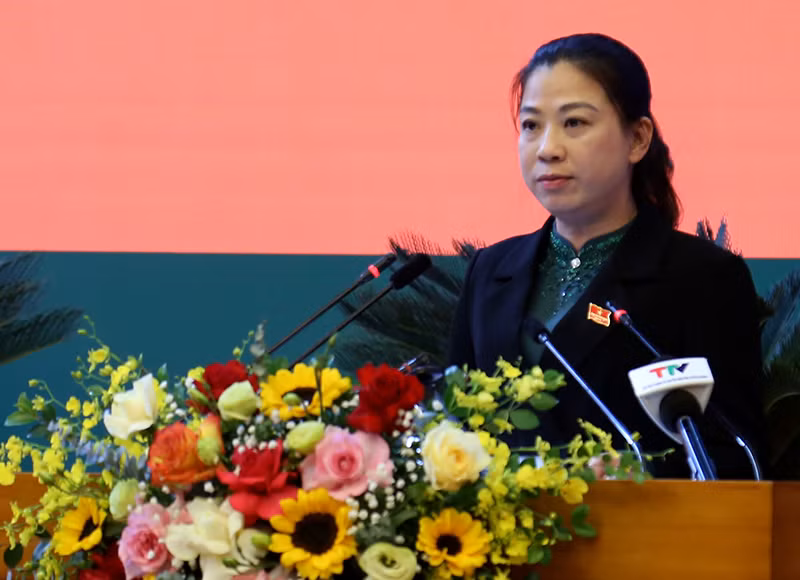 Đồng chí Lê Thị Kim Dung, Phó Bí thư Thường trực Tỉnh ủy, Chủ tịch Hội đồng nhân dân tỉnh phát biểu tại kỳ họp.