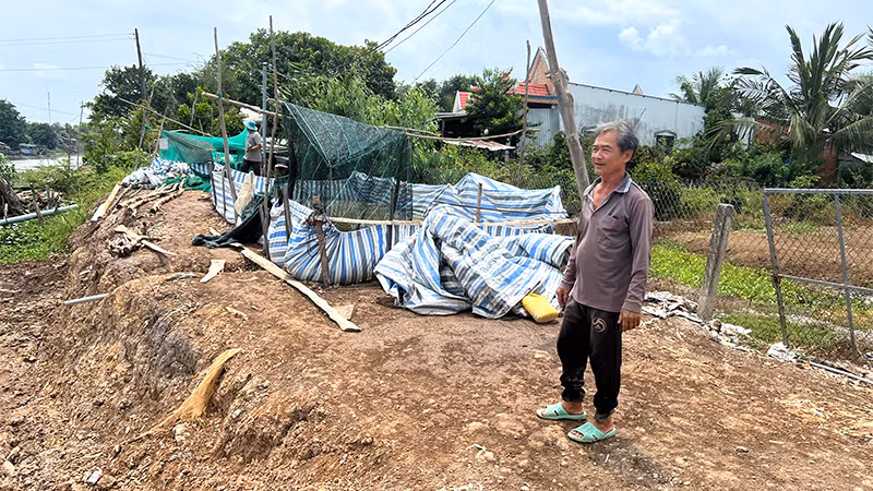 Chưa có đường, người dân tận dụng mặt bằng trống để nuôi ếch.