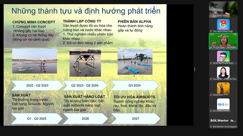 Các tác giả, nhóm tác giả thuyết trình dự án trực tuyến qua phần mềm Zoom tại vòng bán kết. (Ảnh: HỮU NGHĨA)
