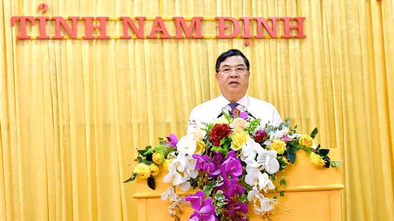 Bí thư Tỉnh ủy Nam Định Phạm Gia Túc phát biểu tại hội nghị.