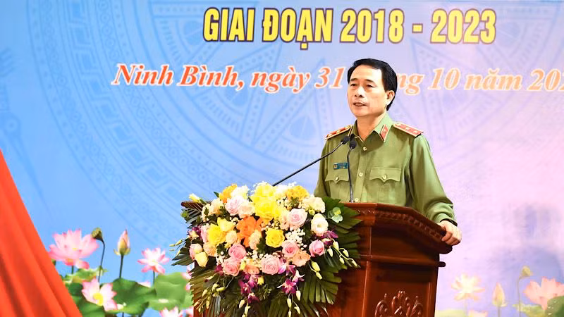 Thứ trưởng Công an Lê Quốc Hùng phát biểu chỉ đạo hội nghị. (Ảnh: XUÂN TRƯỜNG)