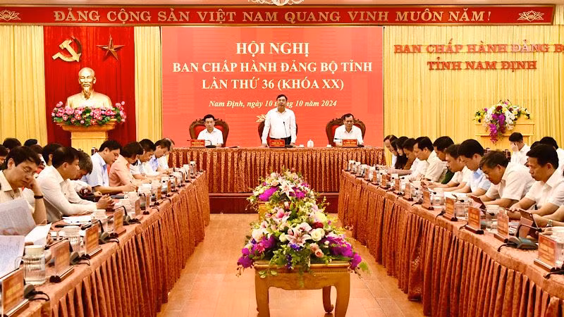 Quang cảnh hội nghị lần thứ 36, Ban chấp hành Đảng bộ tỉnh Nam Định khóa 20, nhiệm kỳ 2020-2025.