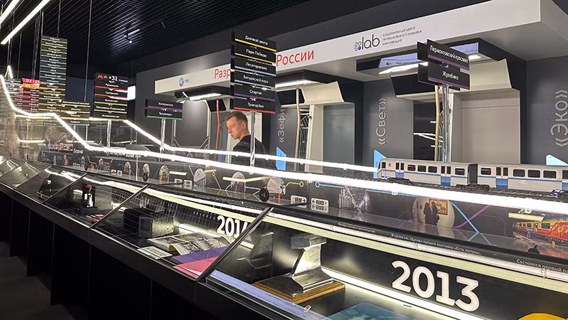 Mô hình giới thiệu lịch sử phát triển tàu điện ngầm Moskva. (Ảnh:THÙY VÂN)