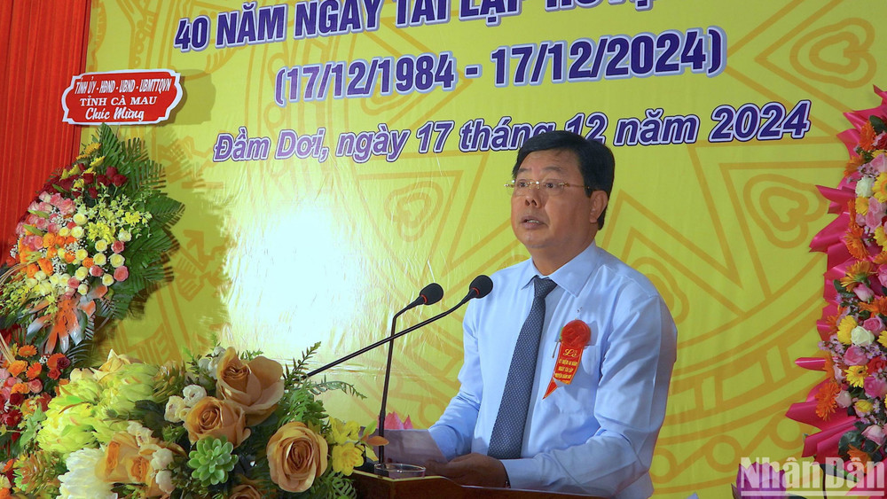 Ủy viên Trung ương Đảng, Bí thư Tỉnh ủy Cà Mau Nguyễn Tiến Hải phát biểu chỉ đạo tại lễ kỷ niệm.