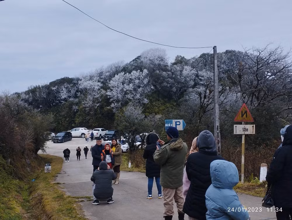 Du khách thích thú chụp ảnh, lưu lại những khoảnh khắc đẹp trên đỉnh núi Phja Oắc (Cao Bằng).