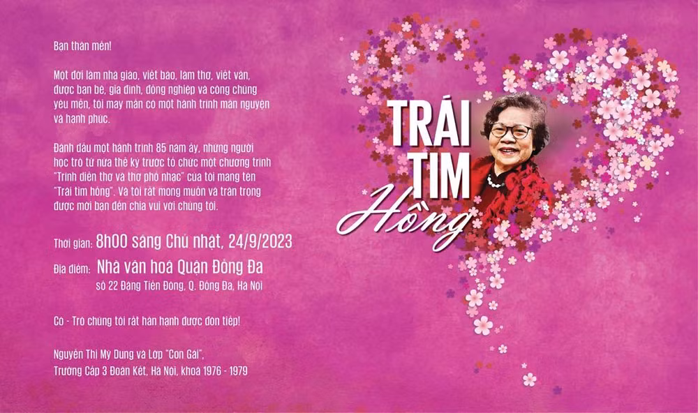 Chương trình Trái tim hồng sẽ diễn ra vào 8h sáng ngày 24/9 tại Nhà văn hóa quận Đống Đa.