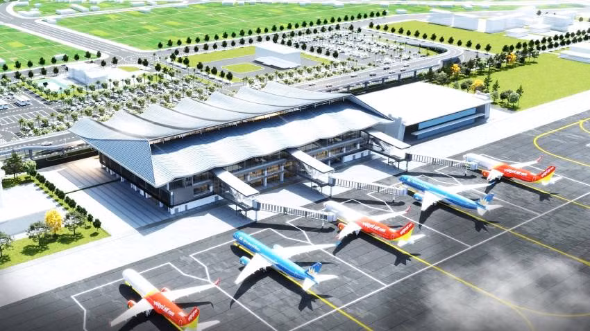 Phối cảnh nhà ga hành khách T2 và mở rộng sân đỗ máy bay Cảng hàng không Đồng Hới.