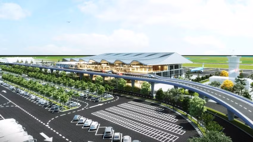 Phối cảnh hệ thống hạ tầng phía trước nhà ga hành khách T2 - Cảng hàng không Đồng Hới.