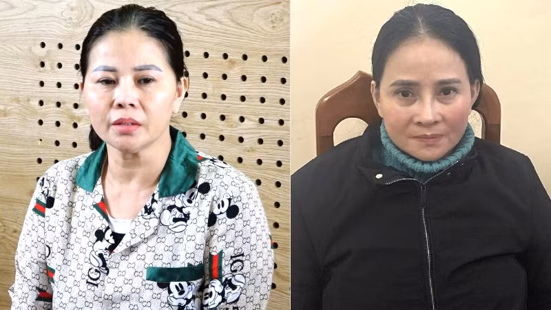 Lê Thị Giang và Lê Thị Ánh Sương bị Công an Quảng Bình khởi tố, bắt giam về tội buôn người. (Ảnh: CAQB)