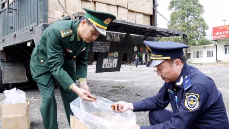 Cán bộ, chiến sĩ Đồn Biên phòng Chi Ma, Lộc Bình, (Lạng Sơn), phối hợp Hải quan cửa khẩu Chi Ma, kiểm tra hàng hóa nhập khẩu.
