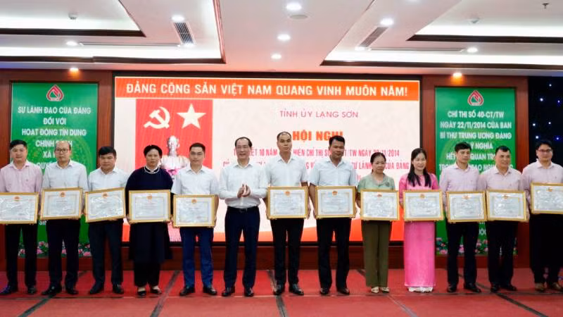 Đại diện lãnh đạo Ủy ban nhân dân tỉnh, trao bằng khen cho các tập thể và cá nhân vì có thành tích xuất sắc thực hiện Chỉ thị số 40-CT/TW.