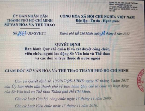 Thành phố Hồ Chí Minh ban hành quy chế quản lý nghệ sĩ đi công tác ở nước ngoài.