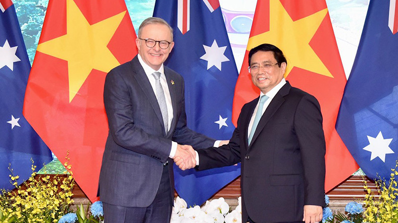Thủ tướng Phạm Minh Chính và Thủ tướng Australia Anthony Albanese. (Ảnh: TRẦN HẢI)