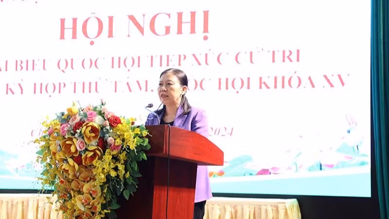 Đồng chí Lê Thị Nga, Ủy viên Trung ương Đảng, Ủy viên Ủy ban Thường vụ Quốc hội, Chủ nhiệm Ủy ban Tư pháp của Quốc hội, Đại biểu Quốc hội tỉnh Hà Nam tiếp thu, trả lời kiến nghị của cử tri phường Châu Sơn, thành phố Phủ Lý.